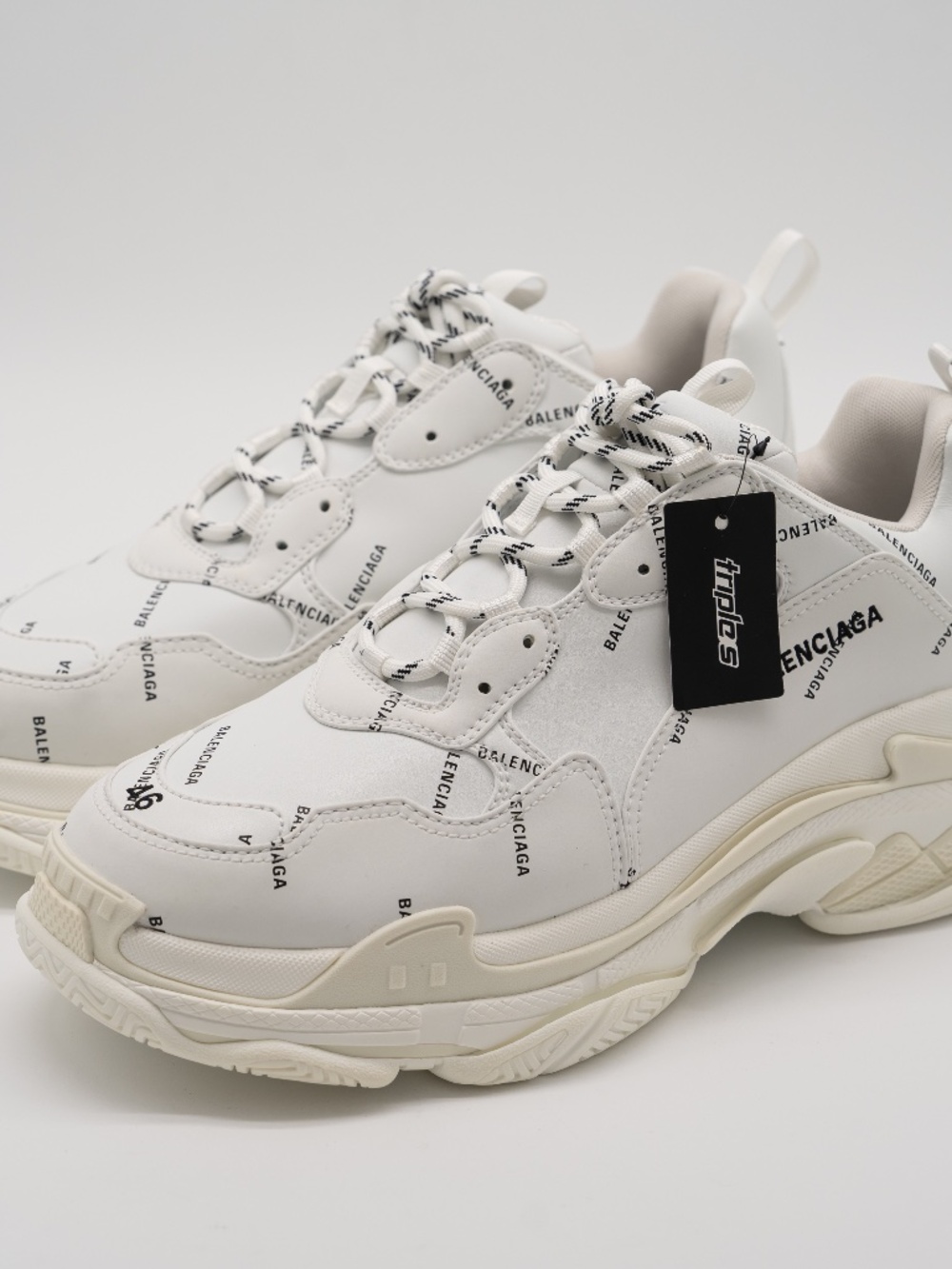 Balenciaga Triple S White All Over Logo Leather Sneakers Men's size 46eu 13 US